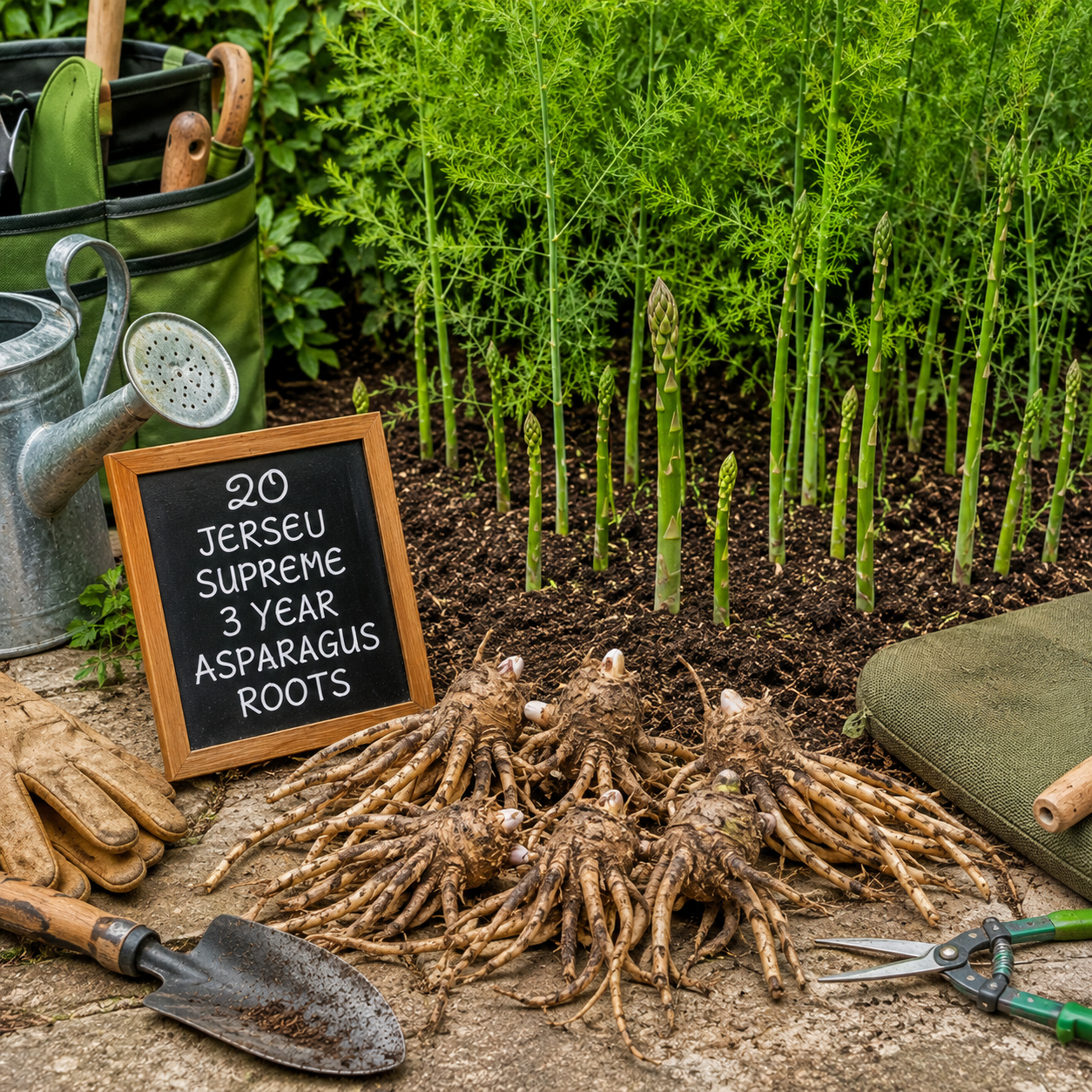 20 - Jersey Supreme 3 - Year Asparagus Roots for Sale – Premium Asparagus Crowns for Garden Planting $8.75 ea.